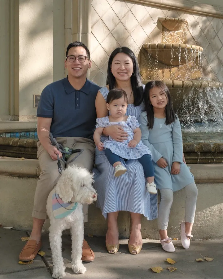 Lin family photos at the fountain, Piedmont Park, Piedmont CA