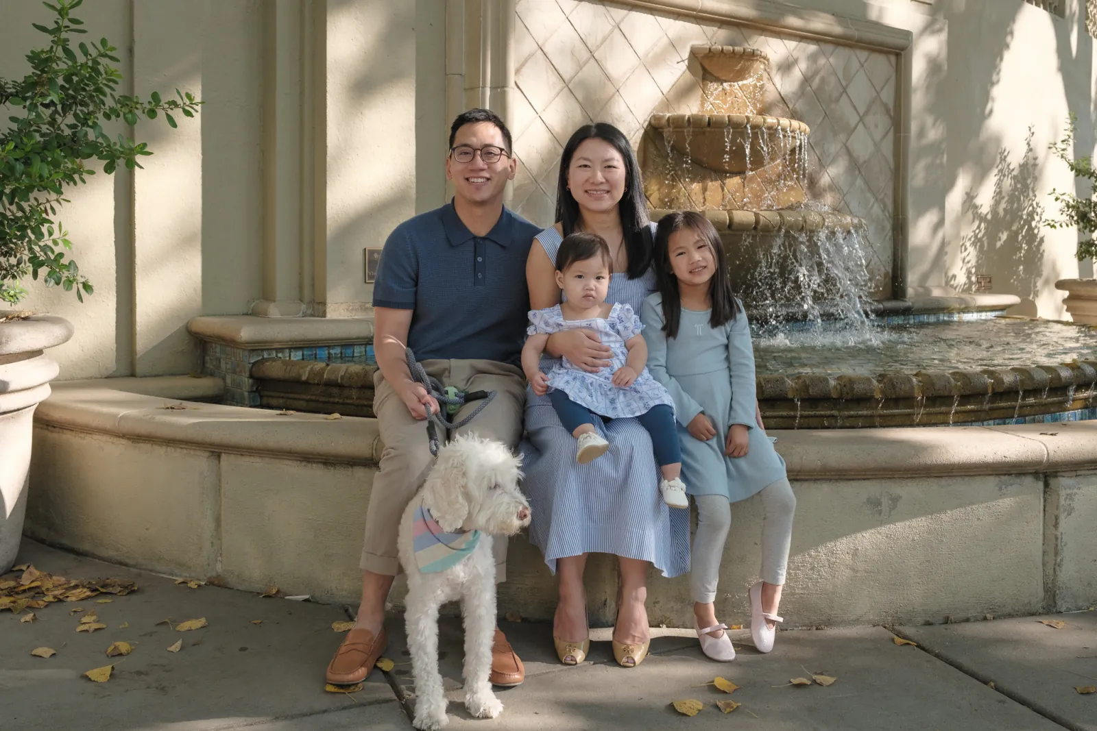 Lin family photos at the fountain, Piedmont Park, Piedmont CA