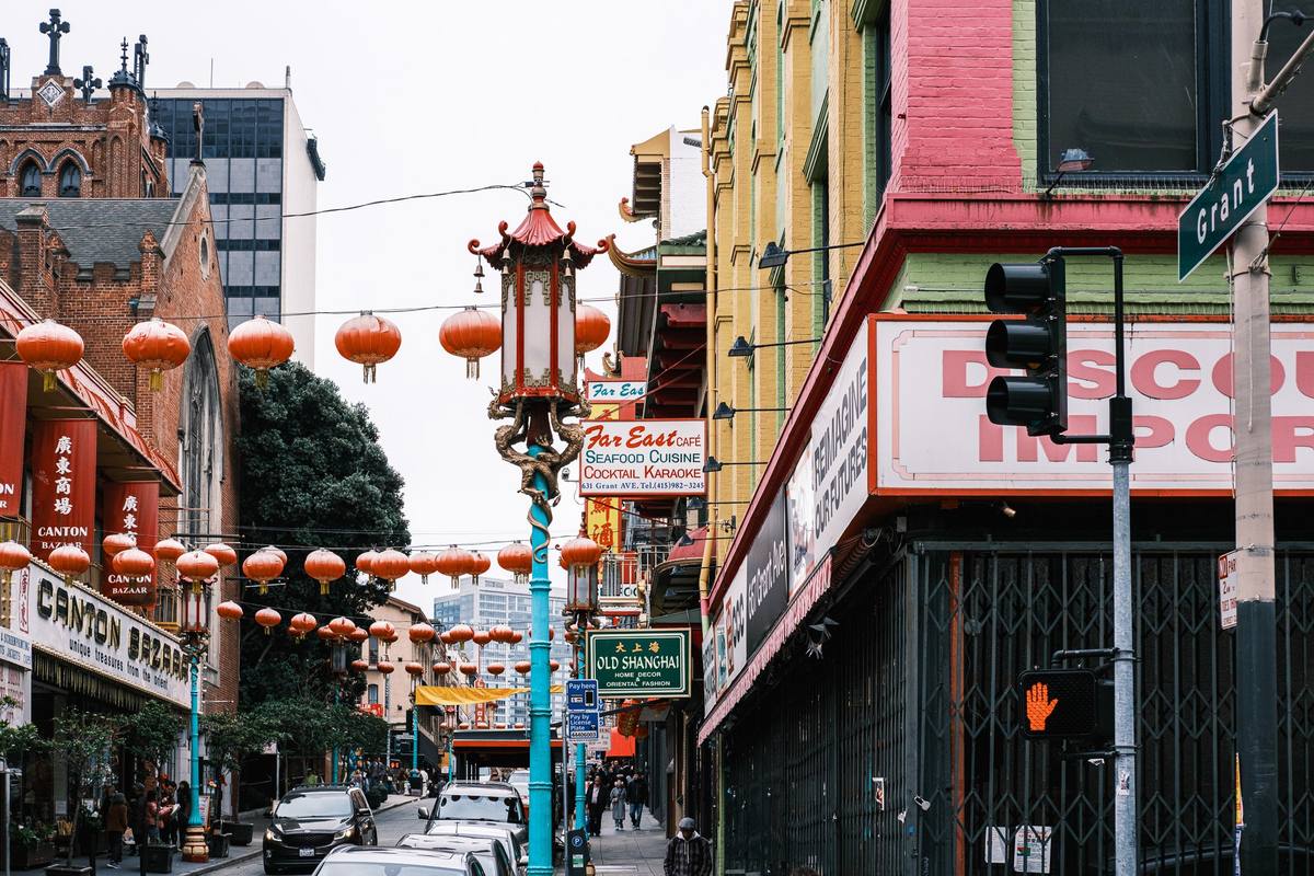 Grant Avenue in Chinatown hung with red lanterns