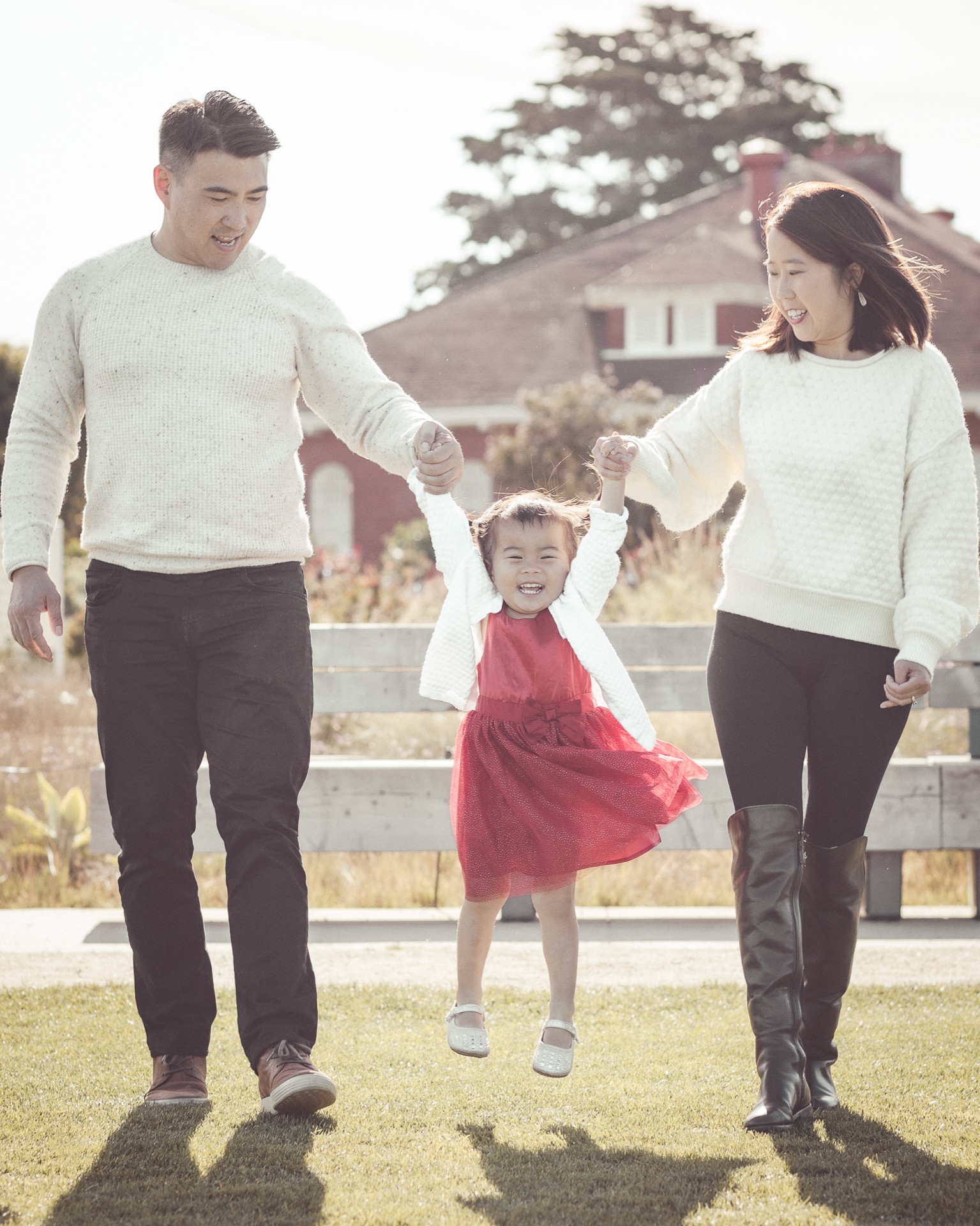 The Cheung Family walking hand in hand through a San Francisco park — family photography by Matt Dea