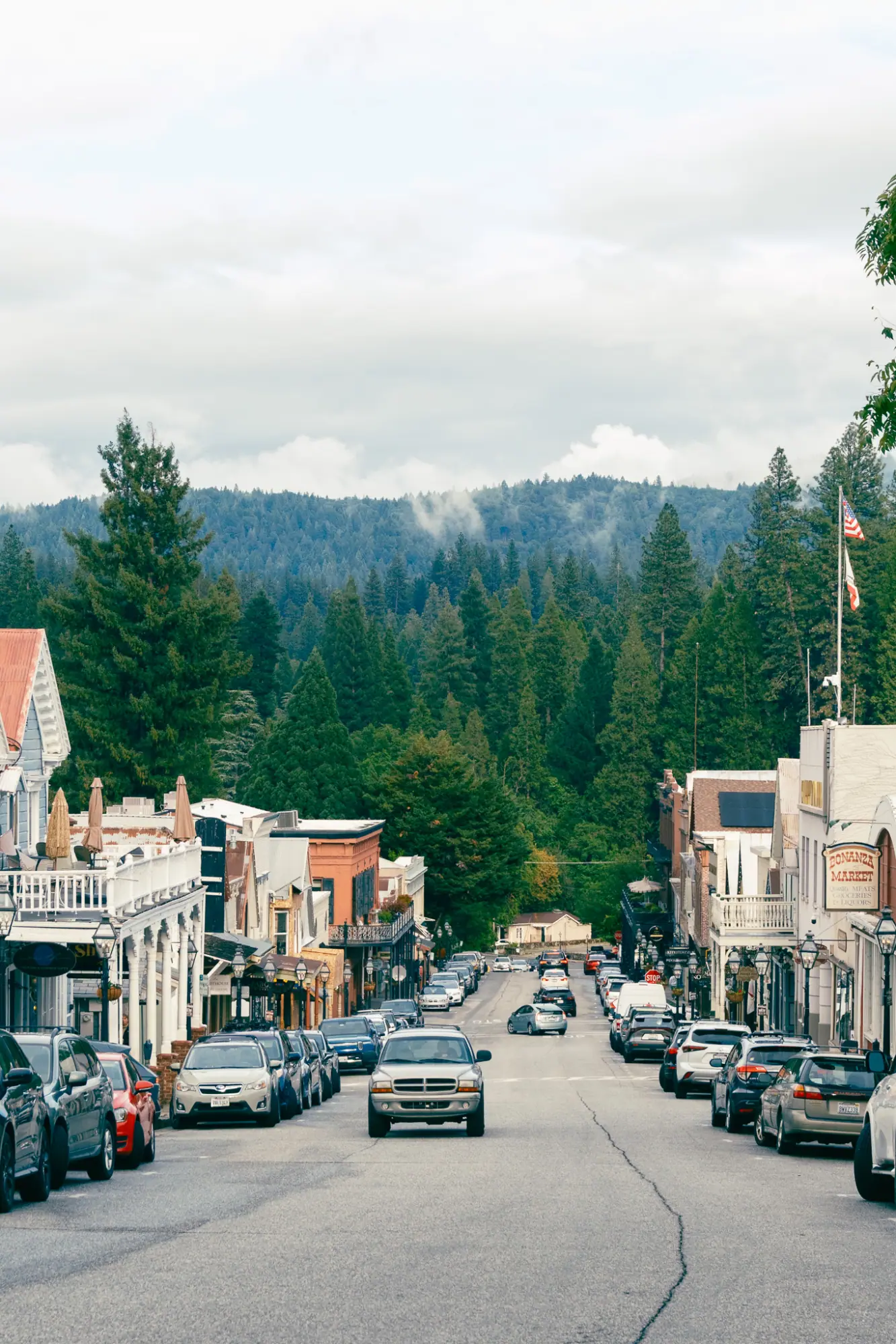 Broad Street downhill toward the forested hills