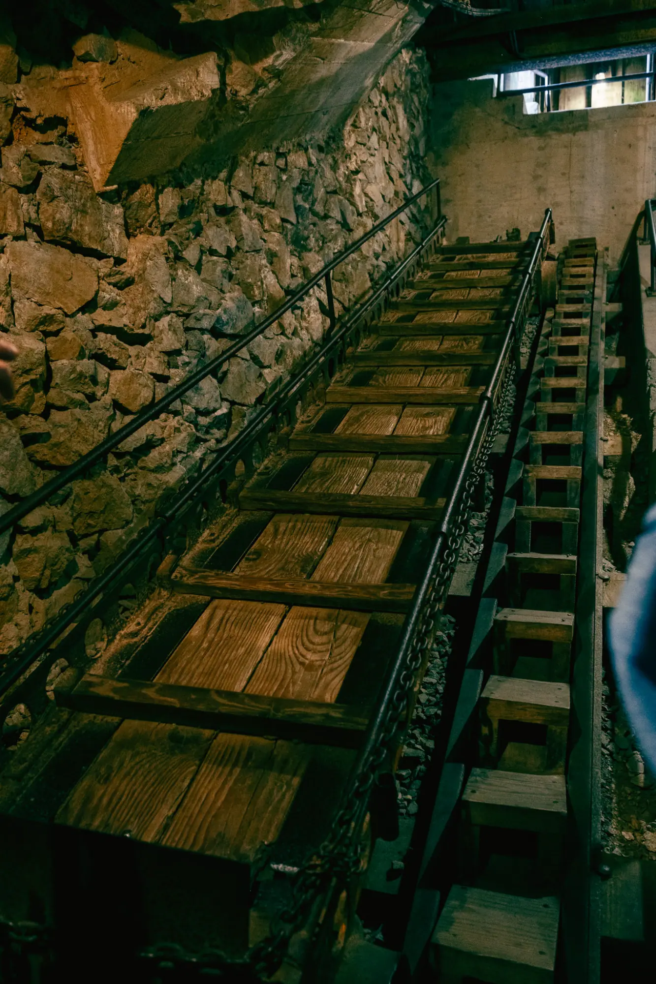 The mine shaft's rail incline