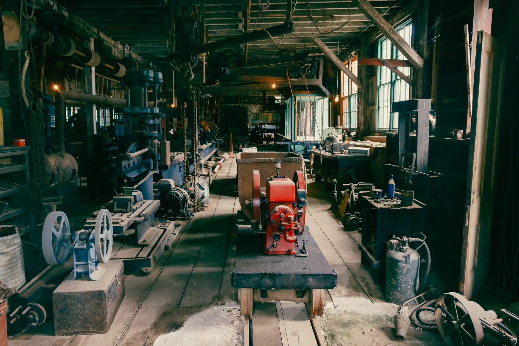The machine shop's belt-driven tools