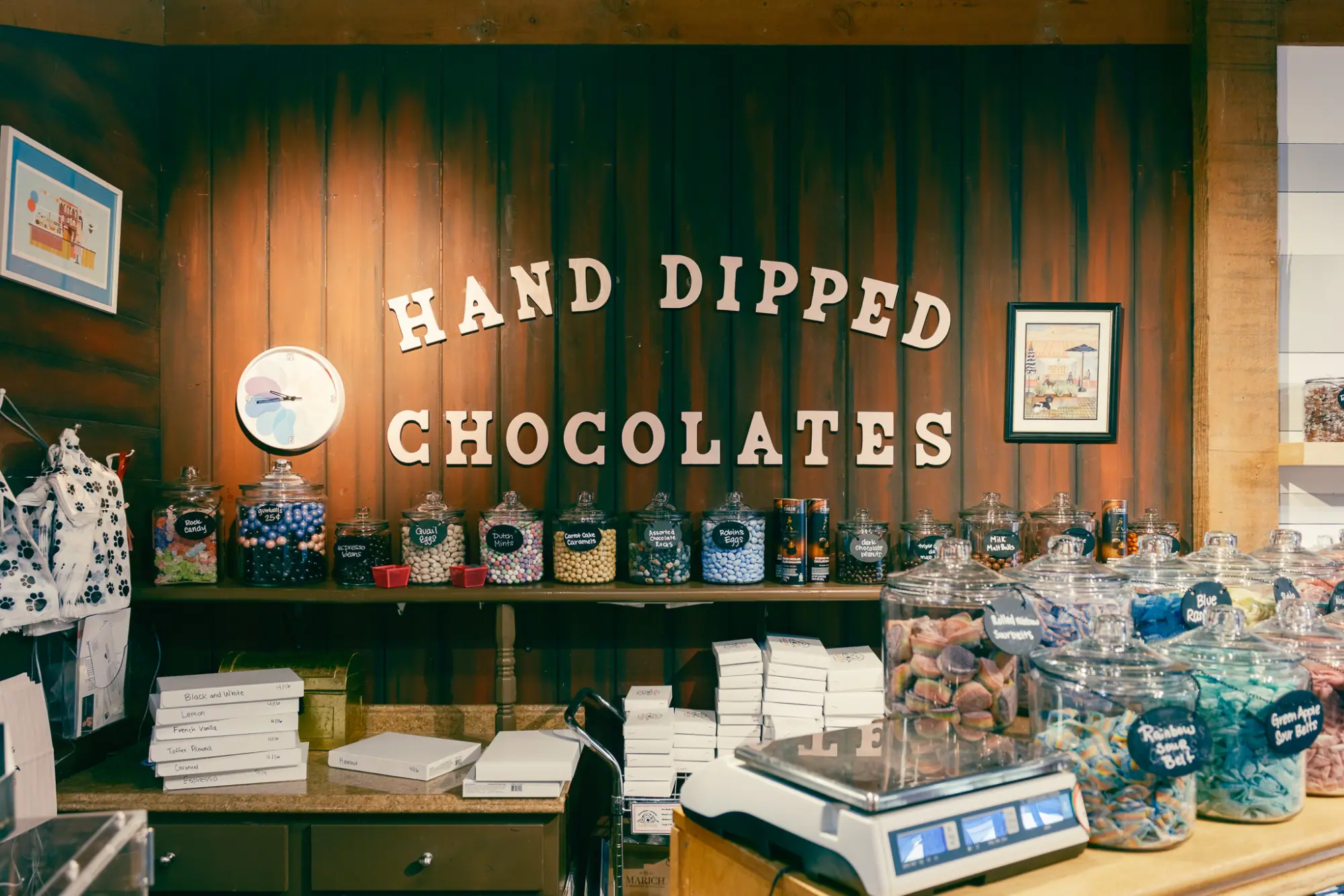 A hand-dipped chocolates counter
