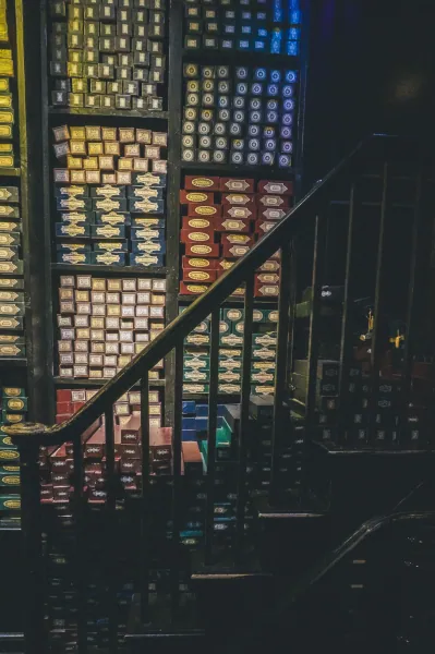 Wall of wand boxes (Ollivanders-style)