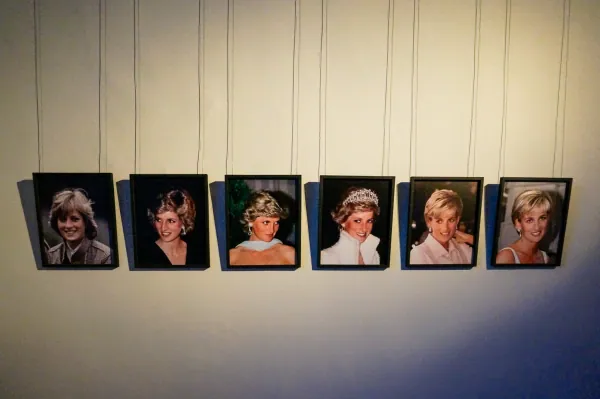 Row of framed portraits of Diana