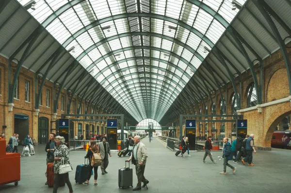 Train shed and platforms with travellers