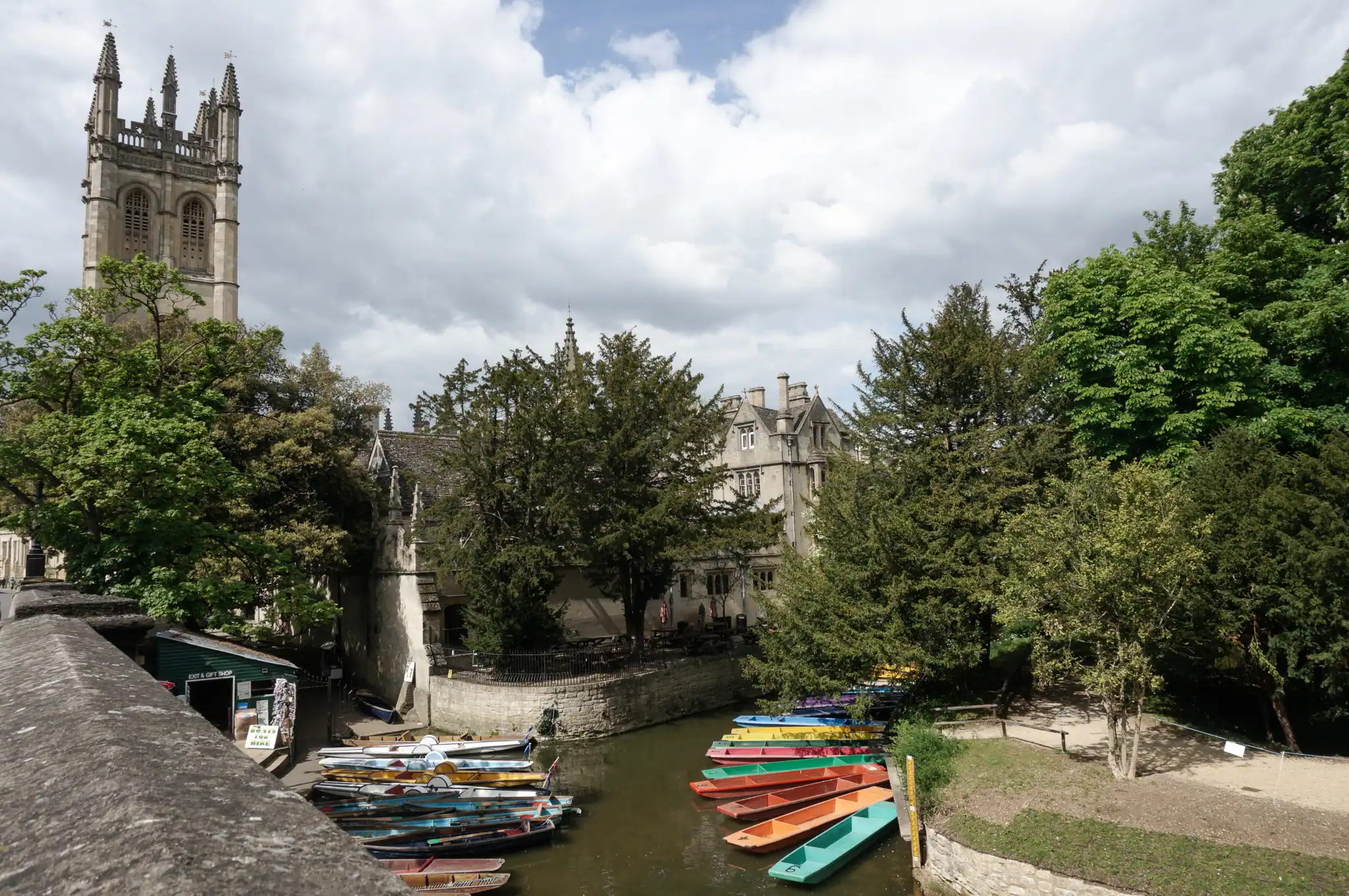Colourful punts below Magdalen Tower