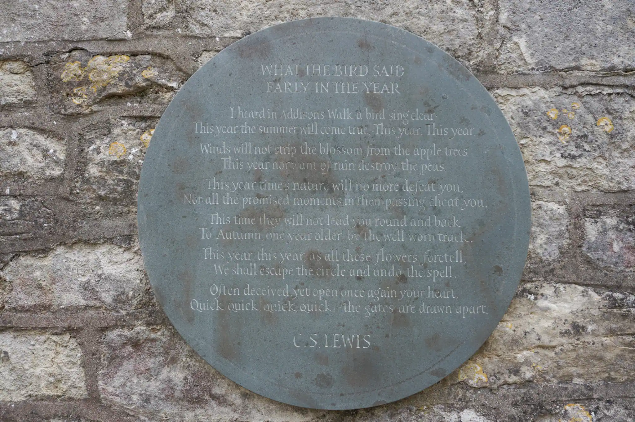 "What the Bird Said Early in the Year" plaque