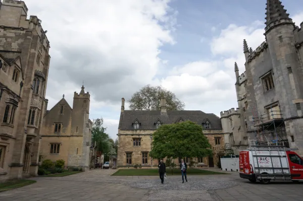 College quad with chapel and old buildings