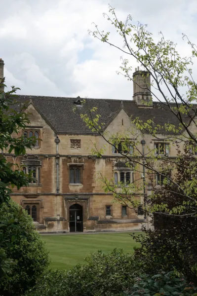 Quad lawn seen through branches