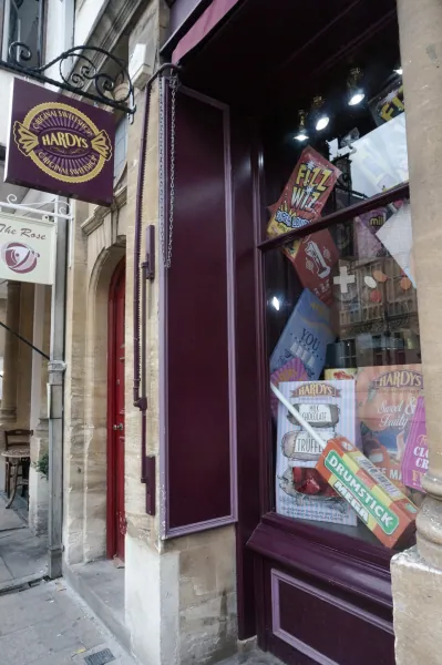 Sweet shop window and hanging sign