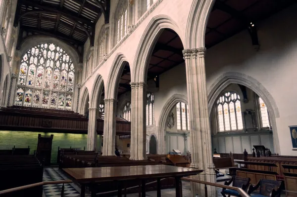 Arcade and stained glass