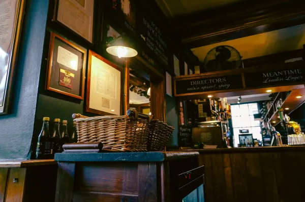 Bar counter with framed prints