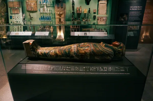 Egyptian mummy case in a vitrine
