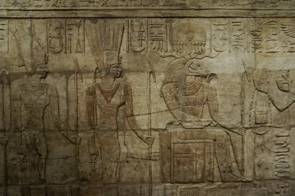 Egyptian hieroglyphic wall relief