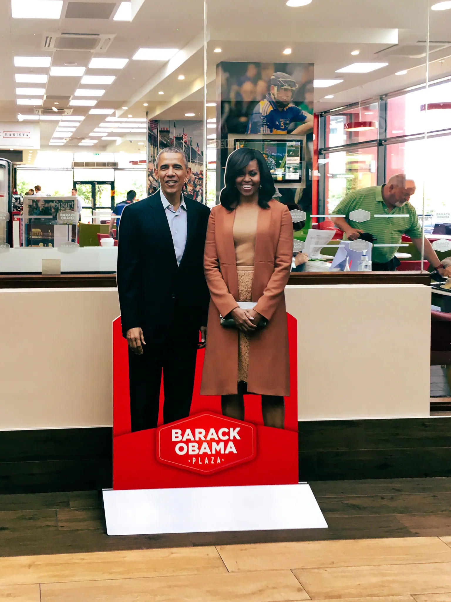 Barack and Michelle Obama cut-outs inside