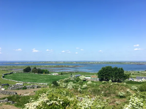 View over stone walls to Galway Bay inlet