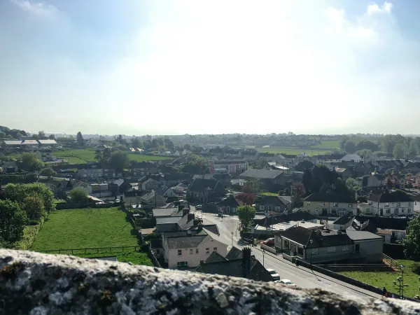 Cashel town rooftops below